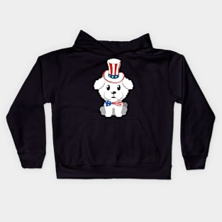 Funny furry dog is wearing uncle sam hat Kids Hoodie